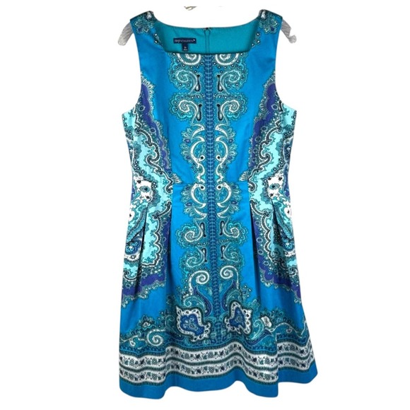 RSVP by Talbots Dresses & Skirts - Talbots RSVP Aqua Paisley Fit & Flare Cotton Dress 12P Coastal Feminine